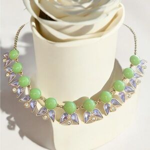 J.Crew 1990s Mint Green, Lavender & Gold-Tone Statement Necklace